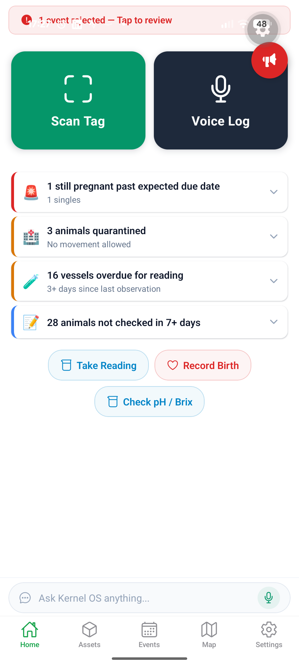Command Centre — alerts, scan, and voice