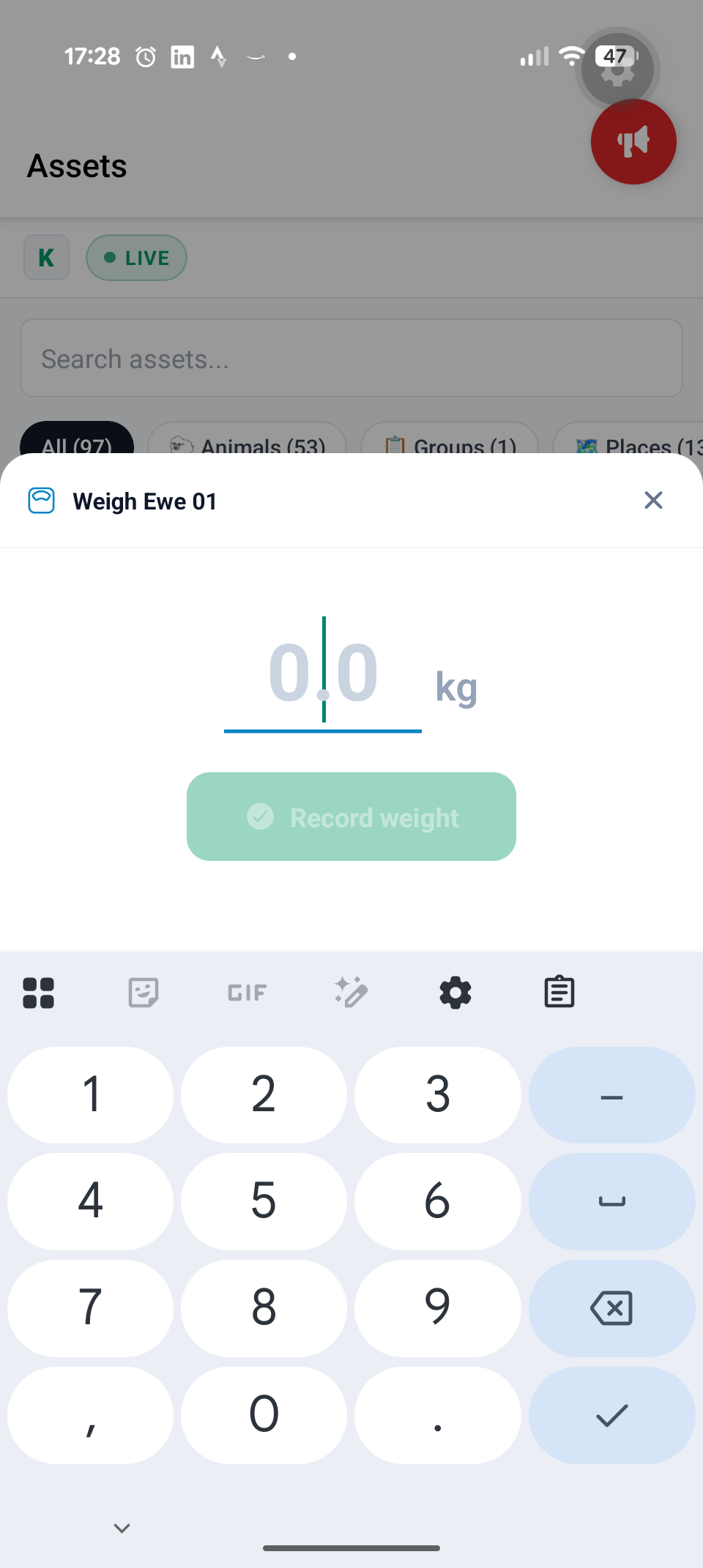 Quick weigh modal